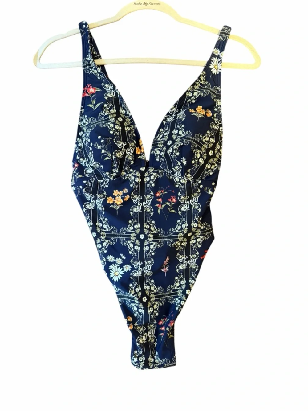 Agua Bendita Navy and Yellow Floral One-Piece - Picture 3 of 7